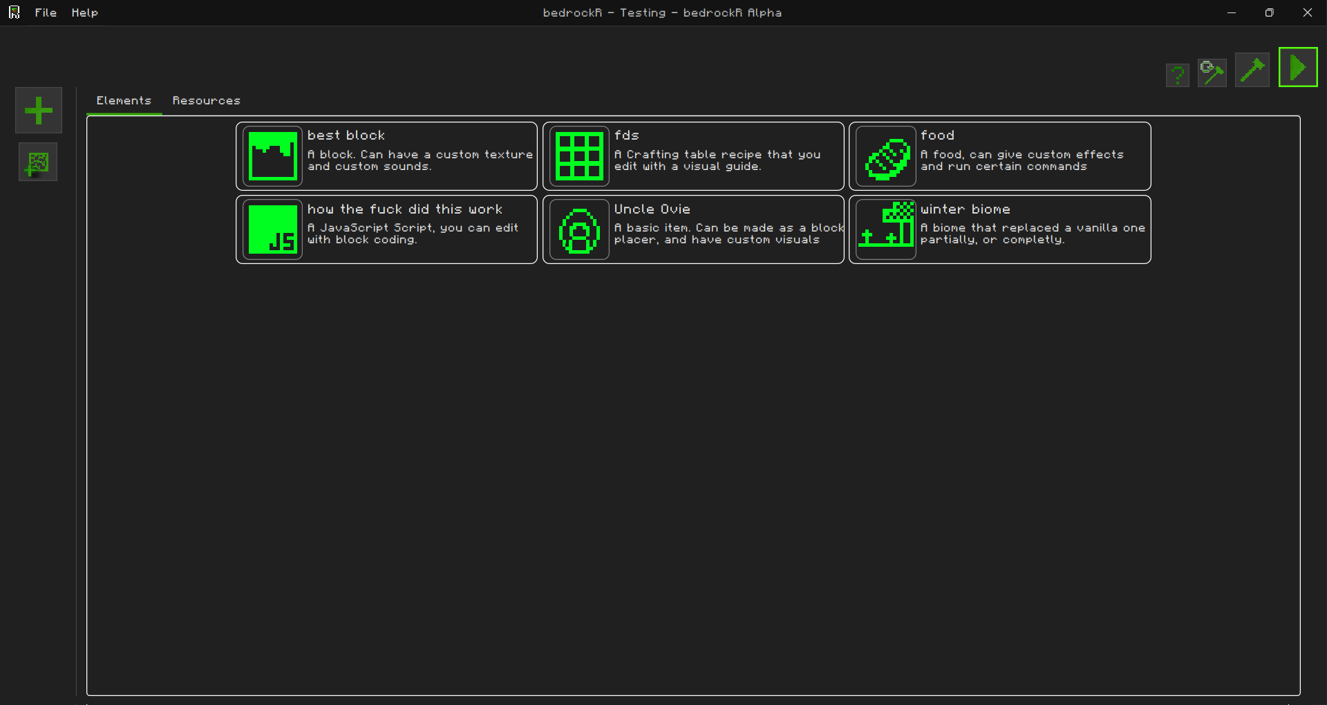 bedrockR's Workspace screen.